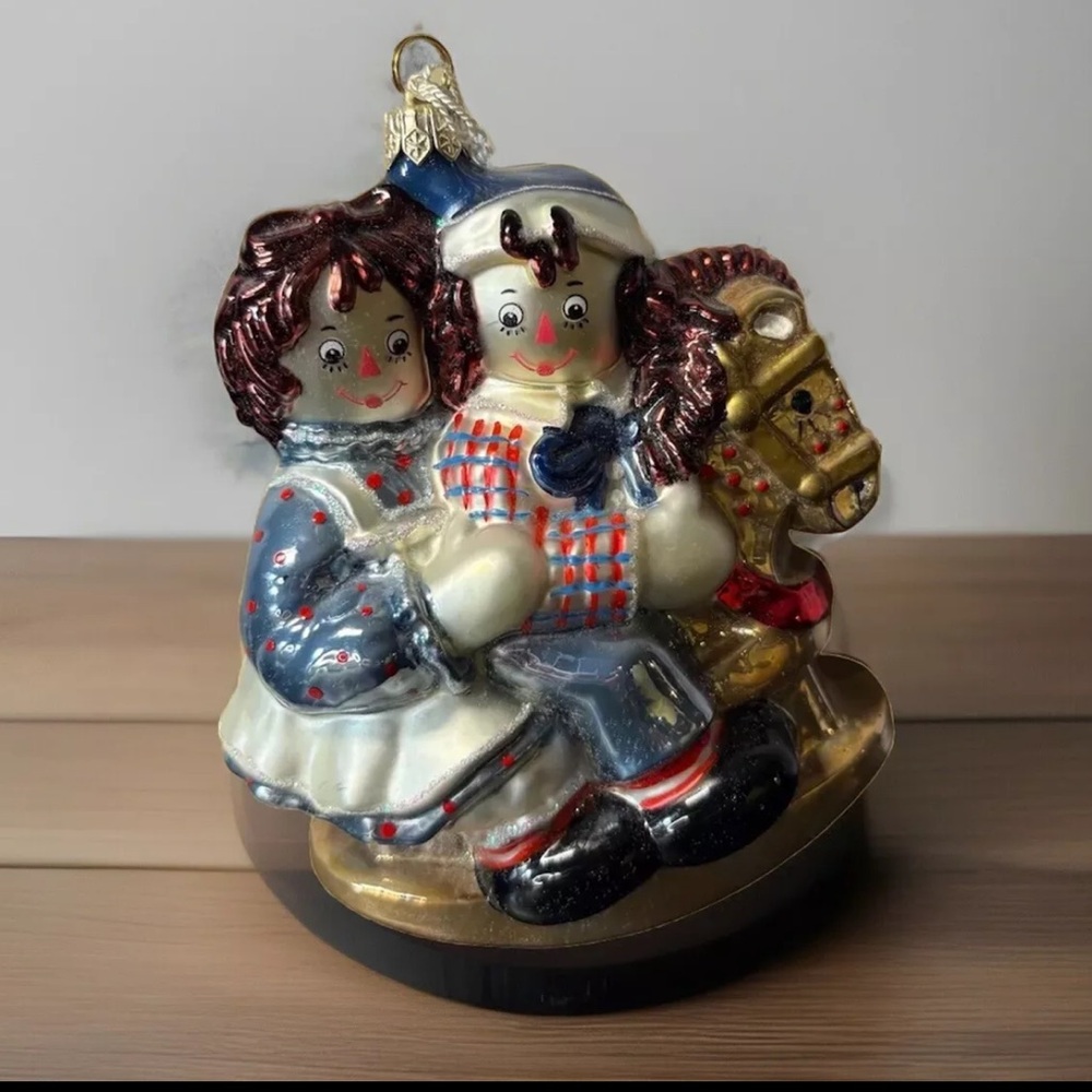 Kurt S Adler Polonaise Collection Raggedy Ann Andy Rocking Horse Glass Ornament